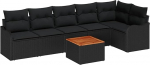 Rantry 7-teiliges Garten Sofa Set mit Kissen Schwarz Poly Rattan Akazie, 2-Sitzer Garten Sofa mit Stauraum & Kissen Schwarz Poly Rattan Gartenlounge Model3356133