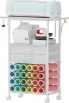 Trironsun Organisation Craft Cart Compatible with Cricut Machines Rolling Craft Organiser 24 Vinyl Roll Holders 2 Fabric Drawers for Craft Room Craft Room (White)