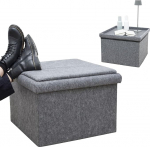 DuneDesign 3-in-1 Sofa Stool with Storage Space and Tray, 56 x 56 x 40 cm, Felt Side Stool, Footstool for Armchairs, Seat Chest with Storage Space, Foldable Stool, Storage Box with Lid, Couch Stool,