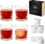 PIPITA kristallviskiklaasi komplekt koos 4 j&auml;&auml;pallivormi ja luksuskarbiga, pliivaba viskiklaasi kristall 335 ml, vanamoodne viskiklaasi kinkekomplekt meestele