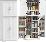 HOMCOM Highboard K&uuml;che, K&uuml;chenschrank, Geschirrschrank, 4 T&uuml;ren, 10 F&auml;cher, 8 Gew&uuml;rzhalter und verstellbare Regale, Aufbewahrungsm&ouml;bel f&uuml;r Wohnzimmer, Esszimmer, 60 x 35 x 162 cm, valge