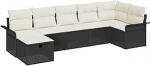 7-teiliges Garten Sofa Set mit Kissen Schwarzes Poly Rattan, 2-Sitzer Garten Sofa mit Stauraum & Kissen Schwarzes Poly Rattan Gartenlounge Model3360228