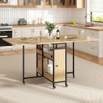 HSH Kokkupandav s&ouml;&ouml;gilaud Kokkupandav laud k&ouml;&ouml;gis koos hoiuruumiga K&ouml;&ouml;gilaud kokkupandav 2 riiuli ja ratastega Mobiilne laud puidust ja metallist ruumi s&auml;&auml;stev k&ouml;&ouml;gi elutuppa Flat Oak