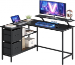 VASAGLE L-kujuline laud, 2 ruumilist sahtlit, arvutilaua koos monitori alusega, nurgalaud, m&auml;ngulaud reguleeritava riiuliga, 135 x 105 cm, eebenpuu must, LWD098B56