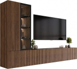 Mirjan24 Tiwori seinakapp, kodum&ouml;&ouml;bel, elegantne elutoa komplekt valge LED valgustusega, k&auml;epidemevaba avamiss&uuml;steem, elutoa kollektsioon, stiilne sein (p&auml;hkel Warmia + marmor must)