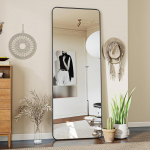Koonmi Standing Mirror with Rounded Corners, 53 x 163 cm, Round Corners, Full Body Mirror with Stand, Large Floor Standing Mirror, Full Body Mirror, Wall Hanger for Bedroom, Living Room, Black
