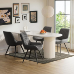 Modernne polsterdatud s&ouml;&ouml;gitoa tool - eriti paks istmepadi, kunstkangast s&ouml;&ouml;gitoa toolid, k&ouml;&ouml;gitool, polsterdatud tool, elutoa tool seljatoega, metallist jalad (tumehall, 4 tk.)