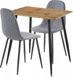 Hallowood Furniture Cullompton v&auml;ike ristk&uuml;likukujuline s&ouml;&ouml;gilaud ja toolid 2 tammeefektiga k&ouml;&ouml;gilaud ja toolid halli kangaga polsterdatud musta metallist jalaga ideaalsed korteritesse.