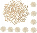 Yechiry Goldfarbene, Ausgeh&ouml;hlte Tischsets, Tischsets in Blumenform, Waschbare, Wiederverwendbare mit Rutschfestigkeit und W&auml;rmeisolierung, Ideal f&uuml;r K&uuml;che, Hotel und B&uuml;ro
