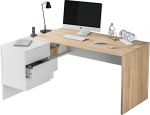 Habitdesign, Artik White and Canadian Oak Desk - Modern Office Table with Drawer Block, Dimensions: 145 x 73 x 102 cm (W x H x D), Large Storage Space for Home Office, Model Office