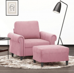 Sessel mit Hocker Rosa 60 cm, Samtbezug, Metallgestell, bequemes Polster, f&uuml;r Wohnzimmer, Schlafzimmer, Entspannung, 2-teiliges Set