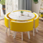 Gelber runder Couchtisch und Stuhl-Set mit 4 St&uuml;hlen, ideal f&uuml;r B&uuml;ro, Empfang, Sch&ouml;nheitssalon und Esszimmer, stilvoller Verhandlungstisch for 4 Personen