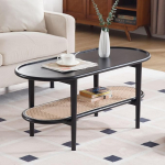 Ya-Home puidust elutoa laud rotangist riiuliga, kohvilaud, k&uuml;ljelaud, kokteili-, suupistelaud, teekeskuse laud elutuppa/kontorisse, must