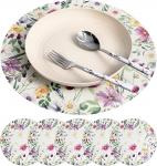 Veemoon 6 St&uuml;ck Runde Leinen Platzsets mit Blumenmuster Weiche Waschbare Tischsets f&uuml;r Esstisch Florale Tischunterlagen f&uuml;r Runde Tische