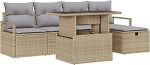 Rantry 6-teiliges Garten Sofa Set mit Kissen Beige Poly Rattan Gartenlounge Model3361119