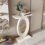 Schmaler Konsolentisch mit Stauraum, stilvoller Eingangstisch f&uuml;r Wohnzimmer, moderner Sofatisch mit geometrischem Metallgestell, Wei&szlig;, 60 cm - ideal f&uuml;r die Flurdekoration
