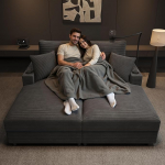 Merax diivanvoodi - n&ouml;&ouml;rdiivan magamisfunktsiooniga, ultra pehme ja multifunktsionaalne pilves diivan koos pehmendatud lamamisfunktsiooniga, mobiiltelefoni hoidja, USB pesa ja joogihoidja, kaasaegne diivanvoodi, hall