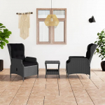 3-teiliges Gartensofa-Set mit Kissen aus Polyrattan, dunkelgrau, M&ouml;bel Set Schlafsofa, Wohnzimmer, Gartensofa, modernes Sofa-Set f&uuml;r den Au&szlig;enbereich, Outdoor-M&ouml;bel