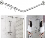Sikaiqi L-shaped shower curtain rail 60-133 cm x 60-133 cm, adjustable 304 stainless steel L-shape corner shower rod, 90 degree curved drill-free installation, no sagging for bathroom and bathtub