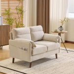 Bonnlo 2-Seater Sofa Small 125 cm Couch Mini, Small Fabric Couch with Soft Armrests, Small Sofa for Office, Living Room, Bedroom and Study, Easy Assembly, Linen, Beige
