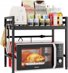 Mointal reguleeritav mikrolaineahjuriiul, 2-tasandiline laiendatav k&ouml;&ouml;gi mikrolaineahjuriiul, s&uuml;sinikterasest mikrolaineahju hoidja, k&ouml;&ouml;gi hoiustamise korraldaja 8 konksuga, must