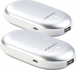 PEARL laetavad k&auml;esoojendajad: Komplekt 2-st 2-in-1 energiapangast koos k&auml;esoojendajaga, 4000 mAh, 3 temperatuuritasemet (elektriline taskusoojendaja, USB taskusoojendaja, soojenduskindad).