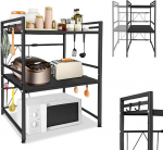 LARS360 Expandable Microwave Shelf, 3-Tier Microwave Stand, Carbon Steel Kitchen Table Rack, Microwave Holder for Kitchen and Storage (Black), LARS-(HAG2483D)