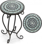 R&otilde;dulaud, mosaiiklaud, &uuml;mmargune, mosaiik aialaud, bistro laud, l&auml;bim&otilde;&otilde;t 30 x 50 cm, metallist ja keraamilisest materjalist k&uuml;ljelaud, lilleh&auml;rra r&otilde;dule, terrassile, aeda (must + hall)