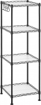 SONGMICS LGR104B01 Bathroom Shelving Unit with 4 Tiers Metal Storage Shelves 80 kg Load Capacity 4 PP Panels Removable Hooks 30 x 30 x 102 cm for Small Spaces Black