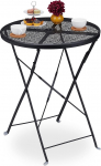 Relaxdays Folding Balcony Table, H x D: 71.5 x 60.5 cm, Weatherproof Garden Table with Umbrella Hole, Round, Steel, Black