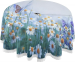 xigua Butterfly Flower Round Tablecloth with Zipper Umbrella Hole Waterproof Leakproof Polyester Fabric Tablecloth for Outdoor Patio Party 60 Inch