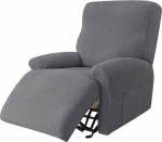 Highdi Twill Jacquard Armchair Cover 4-Piece Set, Complete Chair Protector for Recliner Chair, Luxurious Thick Recliner Chair Covers, Stretch Cover for TV Chair, Lounger, Armchair (Dark Grey)