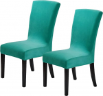 Howhic Velvet Chair Covers for Dining Room, Set of 2, Stretchy Dining Chair Covers, Washable Kitchen Chairs, Slipcovers, Classy Decor for Home and Banquet (Turquoise, 2 Pack)