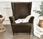 Velvet Chair Cover for Backrest 2 Piece Set - 2 in 1 Design Solid Soft Wings Backrest Armrests Chair Covers, Stretch Chair Cover Furniture Protector for Living Room, Bedroom, Hotel (Coffee)