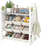 AIYAPLAY Children's Shelf, 4-Tier Toy Shelf with 9 Removable Boxes, Shelf, Hooks, Nursery Shelf, Storage Shelf for Nursery, Playroom, 77 x 42 x 94 cm, Cream White