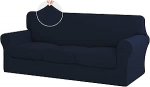 ISSUNTEX 4-teilige Sofabez&uuml;ge, hochdehnbar, dick, weich, Bezug f&uuml;r Sofa mit 3 separaten Kissen, Jacquard-Stoff, elastischer Bezug, M&ouml;belschutz f&uuml;r Hunde, f&uuml;r &uuml;bergro&szlig;es Sofa, Marineblau