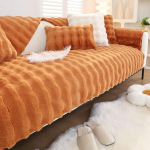 vctops Kunstfell-Sofabezug, warm, weich, zottelig, Pl&uuml;sch-Couchbezug, Kaninchenfell, rutschfest, Sofa-Schonbezug, M&ouml;belschutz f&uuml;r Wohnzimmer (Braun-Orange, 71,1 x 71,1 cm)