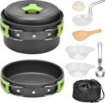 Qtiwe Camping Crockery Set, Outdoor Cookware Potid, 10-osaline kokkupandav Camping Tableware matkamiseks, piknik, BBQ, FDA sertifitseeritud