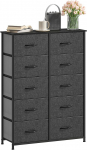 DWVO Chest of Drawers with 10 Drawers, Fabric Cabinet with Handles, Metal Frame & MDF Wooden Top, Durable, for Bedroom & Living Room, Black Grey