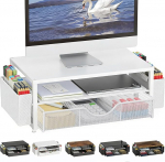 Monitori alus sahtliga, laua korraldaja ja tarvikud, 2-tasandiline arvutimonitori t&otilde;stuk sahtliga ja 2 pliiatsihoidjaga, ergonoomiline t&ouml;&ouml;laua alus kontoritarvikute jaoks (metallist valge)