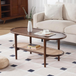 toolus kohvilaud rotangist riiuliga, ovaalne elutoa laud, v&auml;ike kohvilaud hoiuruumiga, puidust k&uuml;ljelaud elutuppa, magamistuppa (pruun)