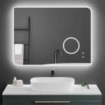 Meerveil LED-vannitoa peegel puutetundliku l&uuml;litiga, 3x suurendus, uduvastane, 3 timmitavat valgusv&auml;rvi vannituppa, 80 x 60 cm, 3000K-6500K, [energiaklass E]