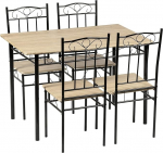 DORAFAIR Puidust p&ouml;&ouml;ningukomplekt 4 tooliga ja mustade metallist jalgadega