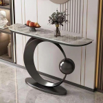 Konsolen-Sofatisch, moderner Akzenttisch mit Metallfu&szlig; und abgerundeten Ecken, Tragkraft 90 kg, ideal f&uuml;r den Eingangsbereich