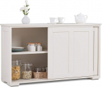 FANTASK 107 x 33 x 60 cm Sideboard, Side Cabinet, Kitchen Cabinet with Sliding Doors in Cream White, Height-Adjustable Shelf