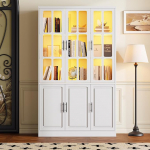 Wiuzo seisev vitriinkapp 6 kapiuksega, 121,5 x 41 x 200 cm, klaasist vitriinkapp LED-iga, elutoa kapp 121,5 cm lai, multifunktsionaalne kapp reguleeritava vaheseinaga, suur kapp