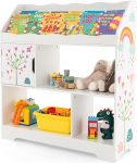 COSTWAY 3 in 1 m&auml;nguasjade riiul, 3-tasandiline laste riiul hoiukambrite ja uksega, m&auml;nguasjade korraldaja raamaturiiul m&auml;ngutuppa, elutuppa, lastetuppa, 93 x 30 x 100 cm (valge)