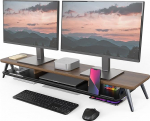 Fenge Dual Monitor Stand koos telefoni/ploki hoidjaga, 2 tasandi suur arvutiekraani statiiv s&uuml;learvutile/PC/TV/printerile, 108 x 23,5 x 14,5 cm, kandev&otilde;ime 50 kg (pruun)