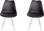 SAM Set of 2 Larch Shell Chairs, Black Seat, Integrated Faux Leather Seat Cushion, Chair with Chrome Frame, Dining Room Chair in Scandinavian Style