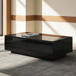 Couchtisch Schwarz Hochglanz, Moderner Wohnzimmertisch mit 4 Schubladen, Rechteckiger Sofatisch f&uuml;r Wohnzimmer, kohvilaud 95x60x31 cm